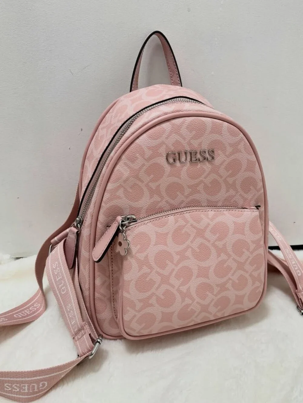 GUESS Pink Monogram Backpack Guess Girls Pink Logo Backpack | Junior Couture USA main image 2